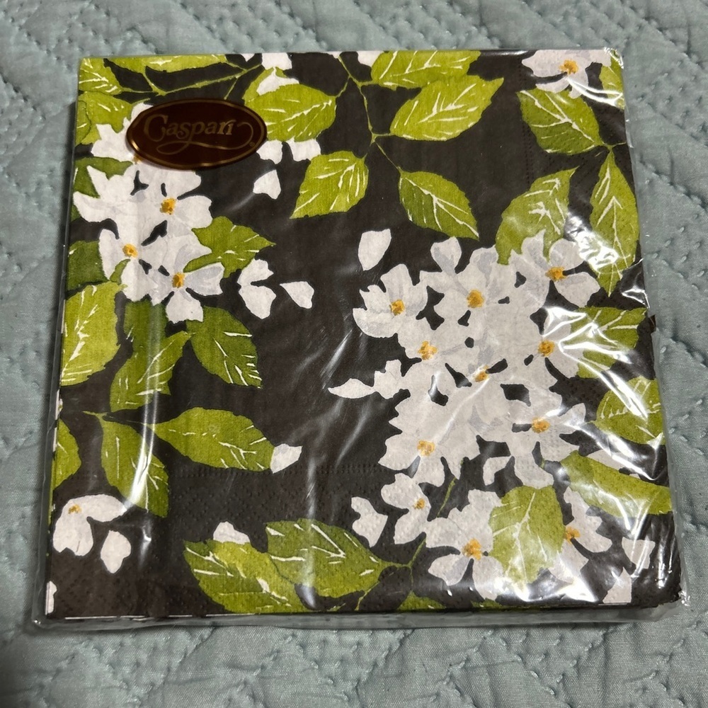 Caspari  20 Triple Ply Napkins 33x33cm Blanc De Blanc Black